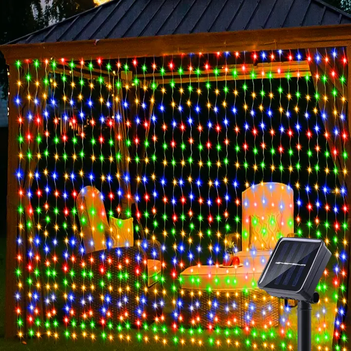 1 Pack De Luces Solares Para Cortina 300 LED 8 Modos Impermeable IP44 Decoración De Jardín Y Pared Para Navidad 9.8x9.8 Pies - 1