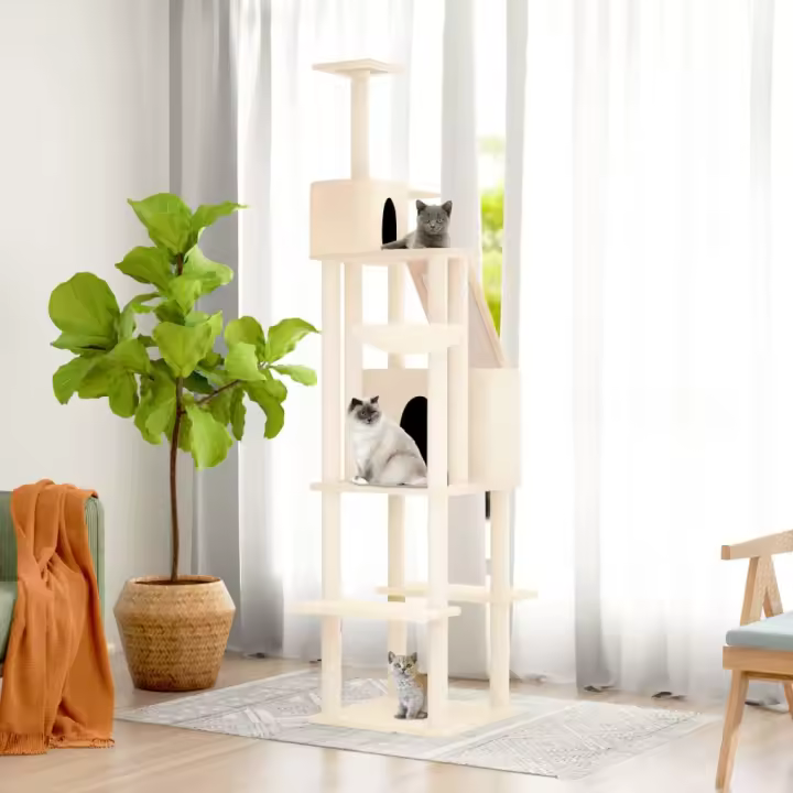 vidaXL Rascador para gatos con postes de sisal 201 cm Color Crema,  Gris claro, y mas - 1