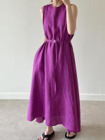 Vestido Largo Vintage De Algodón Y Lino Para Mujer REALEFT Sin Mangas Estilo Casual Suelto Con Cinturones Verano 2025 - details 3
