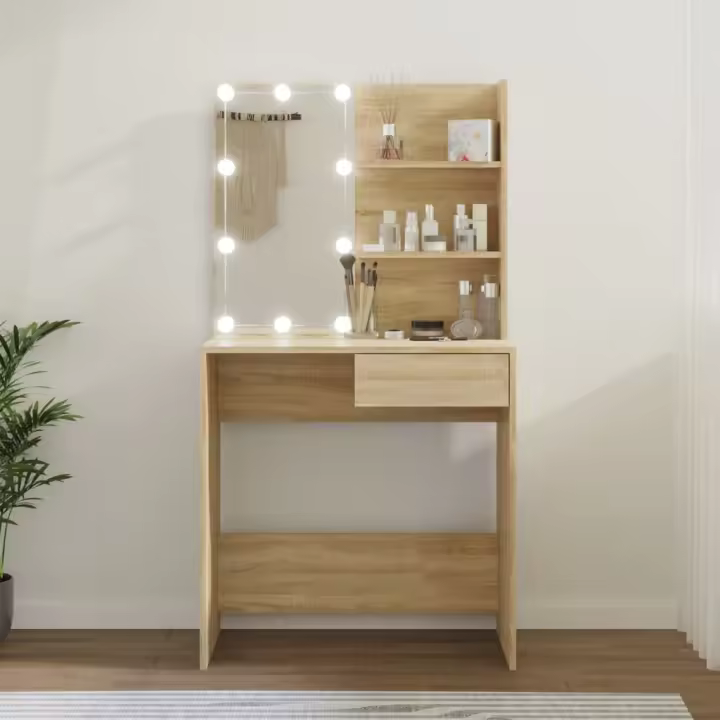 vidaXL Tocador con LED color roble Sonoma 74,5x40x141 cm - 1