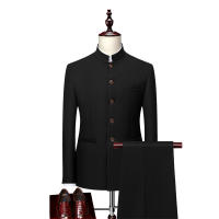 Traje Casual Para Hombre Estilo Zhongshan Con Cuello Erguido Dos Piezas Elegante Y Moderno Conjunto De Traje Y Pantalones Para Bodas Y Ocasiones Elegantes - details 3