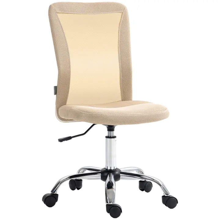 Vinsetto Silla de Oficina de Malla Silla de Escritorio Giratoria sin Brazos con Altura Ajustable Carga 100 kg para Estudio Despacho 43x58x90-100 cm Beige - 1