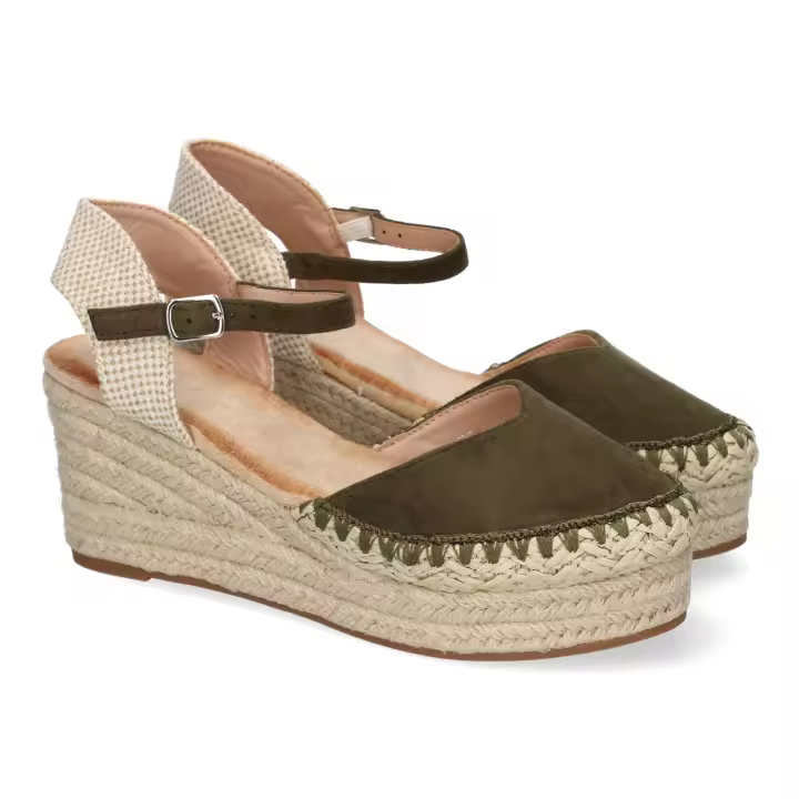Sandalias con cuña en yute verde - 1