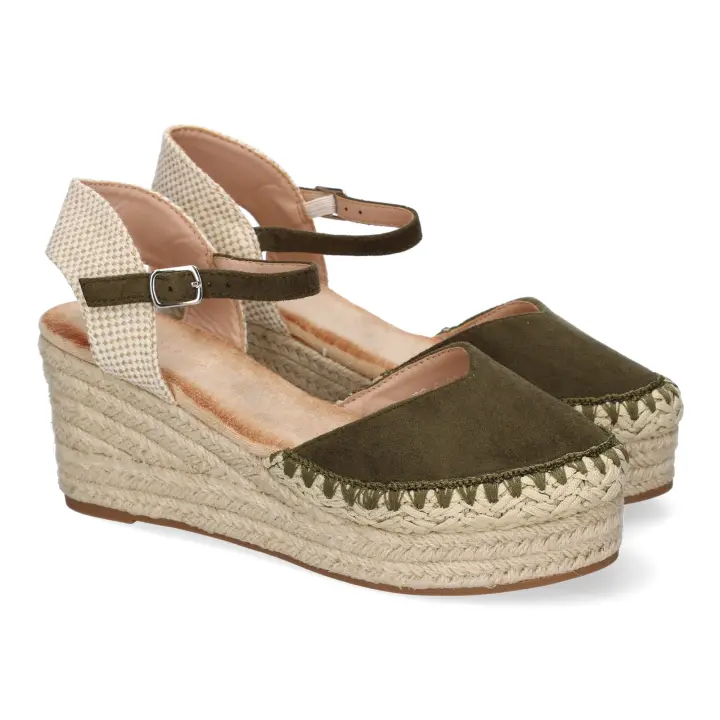 Sandalias con cuña en yute verde - 1