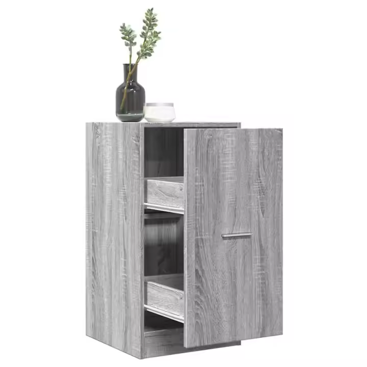 vidaXL Armario botiquín madera de ingeniería 40x41x77,5 cm en color Blanco/Marrón roble/Roble ahumado y más | almacenamiento funcional diseño moderno para baño dormitorio sala - 1