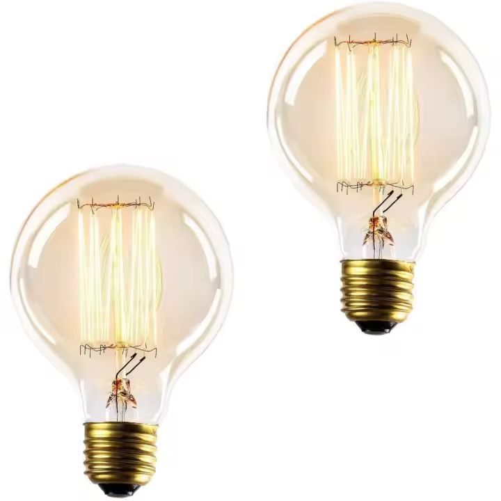 Bombilla E27, Bombillas Vintage 40W, Bombillas Decorativas Redondas, Regulable, 220V, Paquete de 2 - 1