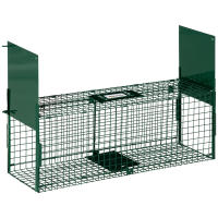 Outsunny Trampa para Animales Vivos con 2 Puertas Jaula de Captura Metálica con Asa para Conejos Visones Zorros Pequeños 80x25x30 cm Verde Oscuro - details 0