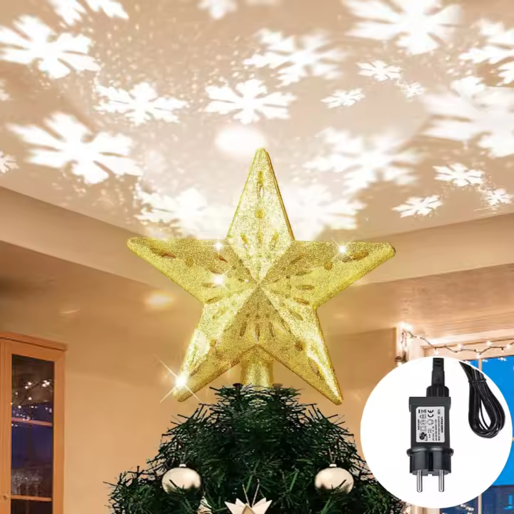 Decoración De Árbol De Navidad 3D Estrella Plateada Con LED Giratorio Proyector De Escarcha Luces Colgantes Para Fiesta Navideña - 1