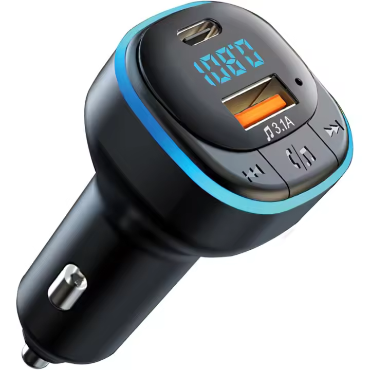 Transmisor FM Bluetooth Coche 5.0, Manos Libres Adaptador Bluetooth Soporte USB 3.1A y Tipo C, Aparato Reproductor MP3 Inalámbrico, Coche Mechero Carga para Soporte Tarjeta TF - 1