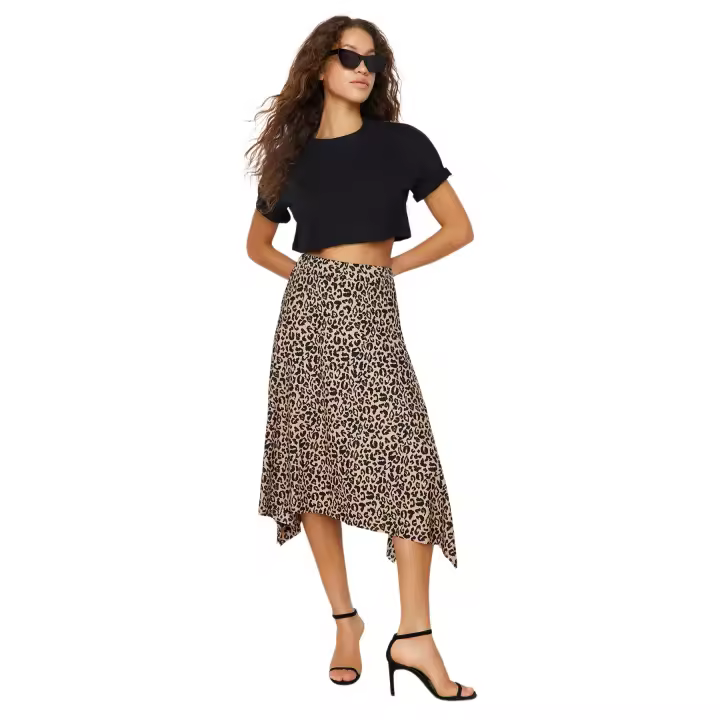 Trendyol Black Flounce Asymmetric High Waist Midi Stretch Knitted Skirt Twoaw20Et0440 - 1