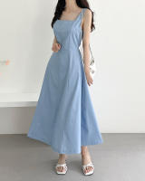 Vestido Largo De Hombros Sin Mangas Estilo Francés Vintage Para Mujer REALEFT Verano 2025 Vestido A-Line Recto Casual De Cuello Cuadrado Midi Zipper - details 8