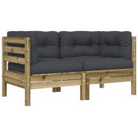 vidaXL Sofá esquinero de jardín con cojines 2 uds madera abeto Douglas Marrón pino, Douglas natural, Impregnado natural Conjunto Terraza Muebles Jardín Exterior Juego de Muebles de jardín Mueble Jardín Exterior Muebles de Salon Exterior - details 1