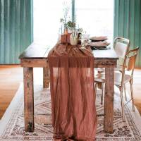 Corredor De Mesa De Queso 10FT En Rosa Tenuis Bohemio 1PC Para Fiestas Y Uso Rustico Tejido De Poliéster Sólido - details 16