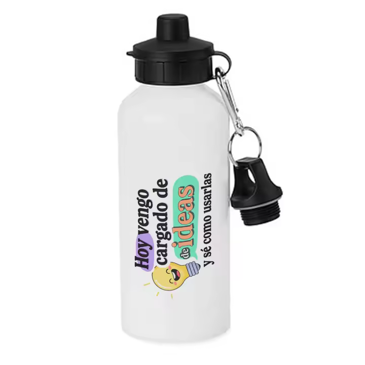 MERCHANDMANIA Bidón deportivo 600 ml acero inoxidable con chupón frase graciosa imaginacion mente ideas botella escolar deporte bicicleta - 1