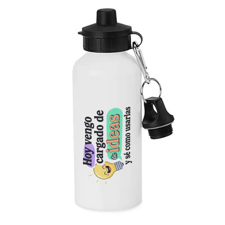 MERCHANDMANIA Bidón deportivo 600 ml acero inoxidable con chupón frase graciosa imaginacion mente ideas botella escolar deporte bicicleta - 1