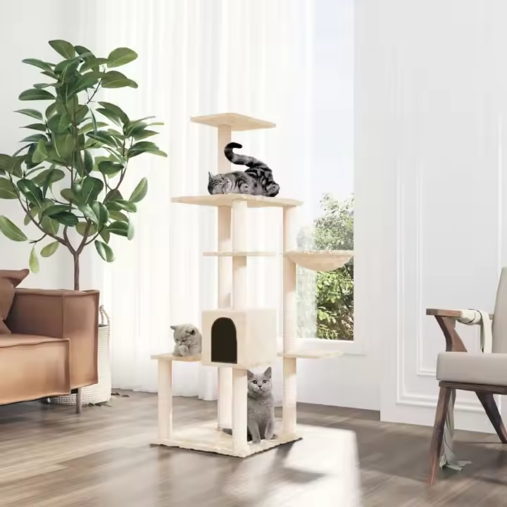 vidaXL RASCADOR PARA GATOS CON POSTES DE SISAL COLOR CREMA 142 CM - 1