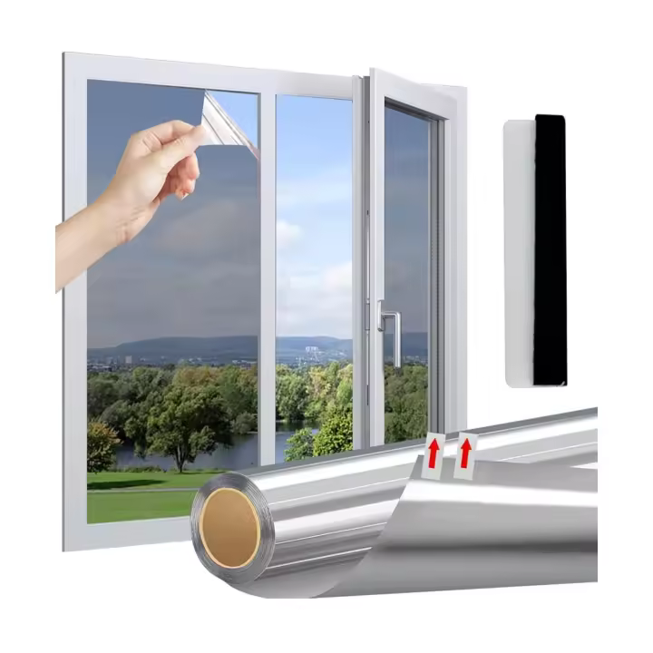 Lámina para Ventana vidrio película espejo efecto anti calor protección solar anti uv Color Plateado ,Acabado	Brillo,50*200cm - 1