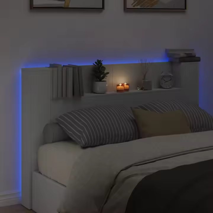 vidaXL Cabecero de cama con luz LED blanco 160x16,5x103,5 cm - 1