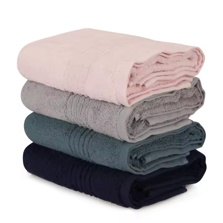 Wellhome Juego de Toallas 4 Piezas 100% Algodón - Gris, Azul Oscuro, Rosa y Azul - 50x90 Cm - 1