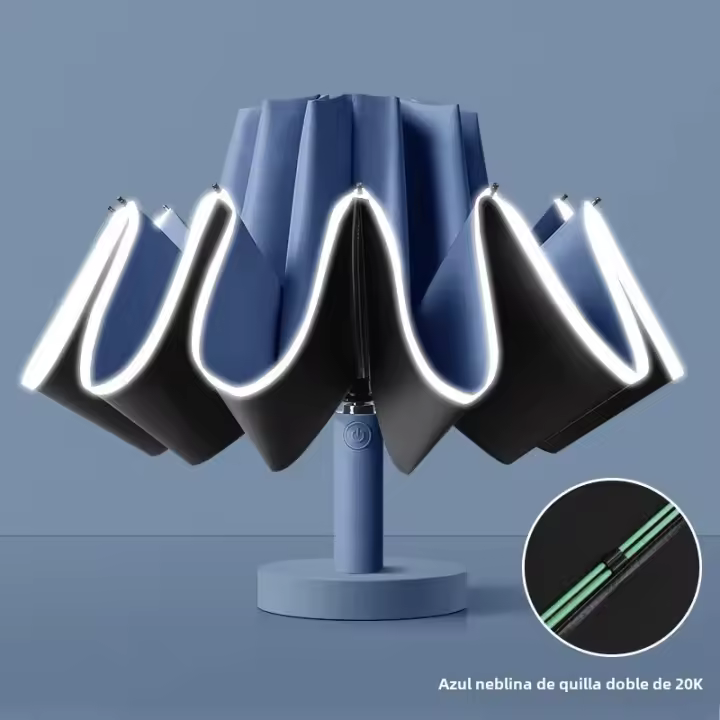 Paraguas Automático Inverso 1PCS Con Bandas Reflectantes Antiviento Y Protección UV Para Uso Diario Y Viajes - 1