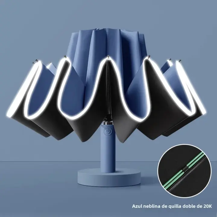 Paraguas Automático Inverso 1PCS Con Bandas Reflectantes Antiviento Y Protección UV Para Uso Diario Y Viajes - 1