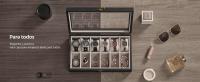 SONGMICS Caja para Relojes con 12 Compartimentos, Caja para Relojes de Madera Maciza, con Tapa de Cristal, Cojín para Relojes, Regalo para Queridos, Nogal Rústico/Negro Ébano - details 1