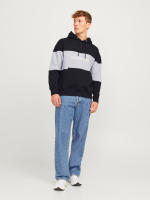 Jack & Jones Hombre Sudadera con Capucha Ajustable Mod JJELEGACY BLOCKING, Color Black y gris melange, Logo Estampado Moda Casual Informal OTOÑO INVIERNO Ref 256590 - details 7