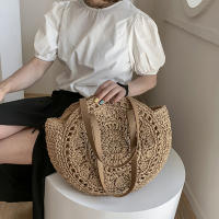 Yogodlns-Bolso redondo de paja para mujer, bolsa de hombro de gran capacidad, tejido hueco, informal, ideal para ir de compras - details 2