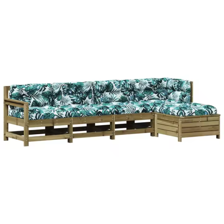 vidaXL Juego de muebles jardín 5 pzas y cojines madera pino impregnada - 1