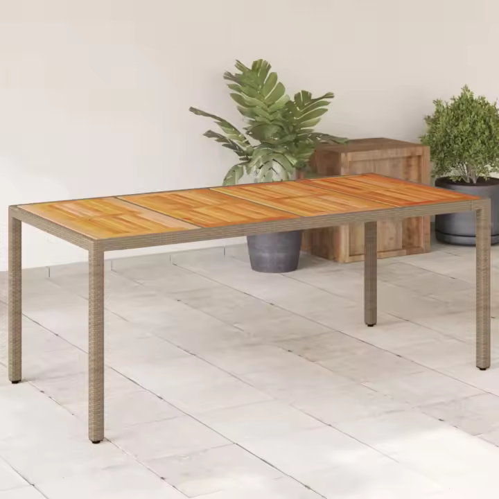 vidaXL Mesa de jardín superficie madera acacia ratán 190x90x75cm en color Negro/Beige | estructura resistente ideal para salón dormitorio o estudio - 1