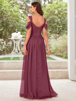 Vestido De Noche Elegante Para Mujer Unithorse Con Hombros Finos Manga Corta Cintura Ajustada Y Abertura En El Lado Chiffón Formal Para Damas De Honor - details 1