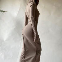 Dulzura Mujer Vestido Largo De Manga Carga Moda Otoño Invierno Streetwear Fronterizo Negro Slim Fit Polyester Spandex Mid-Calf - details 15