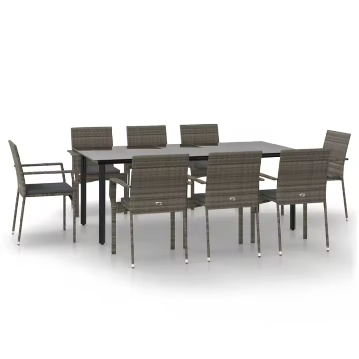 vidaXL Set comedor jardín 9 pzas y cojines ratán sintético negro gris - 1