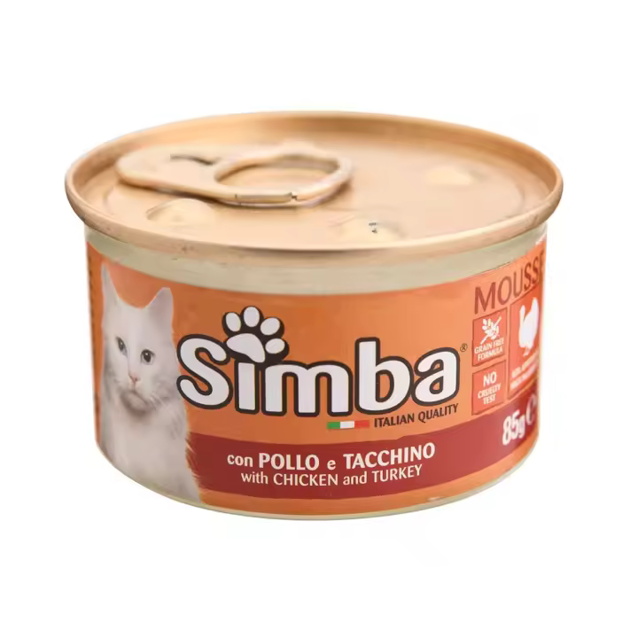 SIMBA COMIDA HUMEDA PARA GATO MOUSSE ATUN Y PESCADO /POLLO  A TACCHINO 24*85g - 1