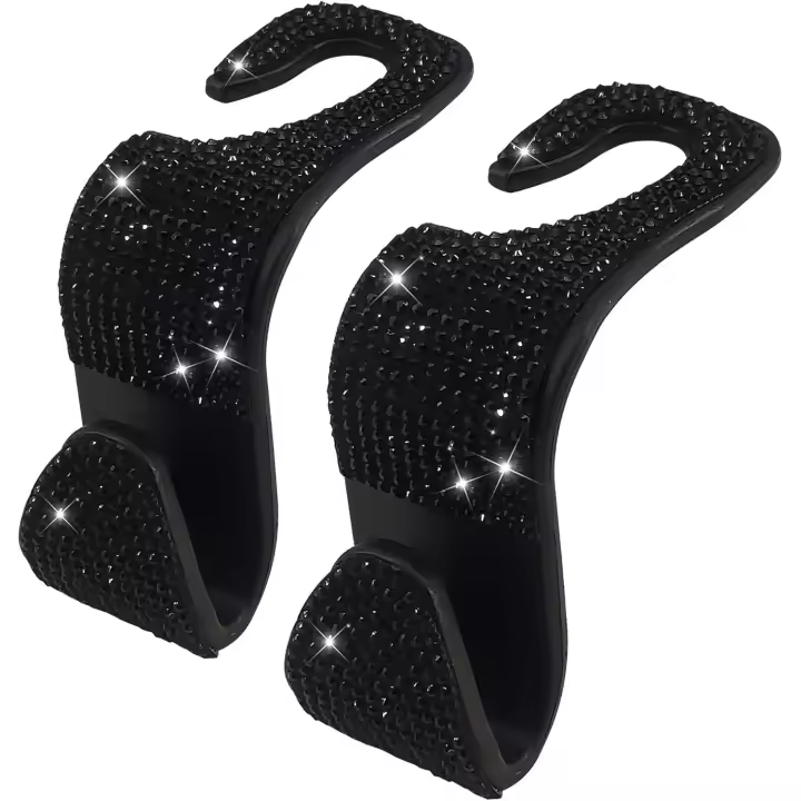 Paquete de 2 Ganchos para Coche, Ganchos de Cristal con diamantes de imitación brillantes, decoraciones para Coche, organizadores de respaldo de asiento de coche, universales para vehículos SUV y trucks - 1
