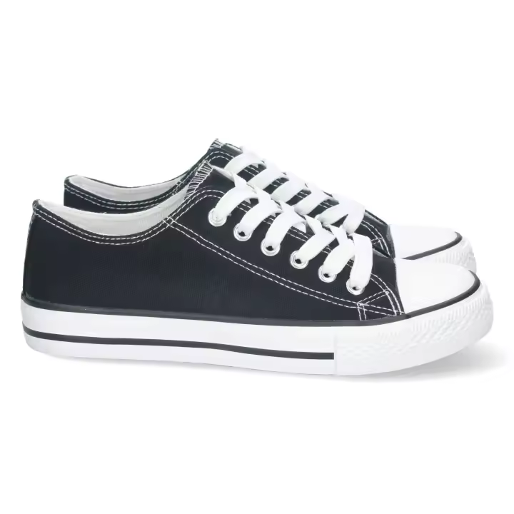 PuntoSalao Zapatillas planas cómodas estilo bamba lona mujer negra FG-2913 - 1