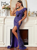 Vestido De Fiesta De Encaje Y Lentejuelas Missord Para Mujer Elegante Vestido De Boda Cocktail Prom Mermaid Maxi Vestido De Un Hombro Con Volante Y Abertura En La Pierna - details 12