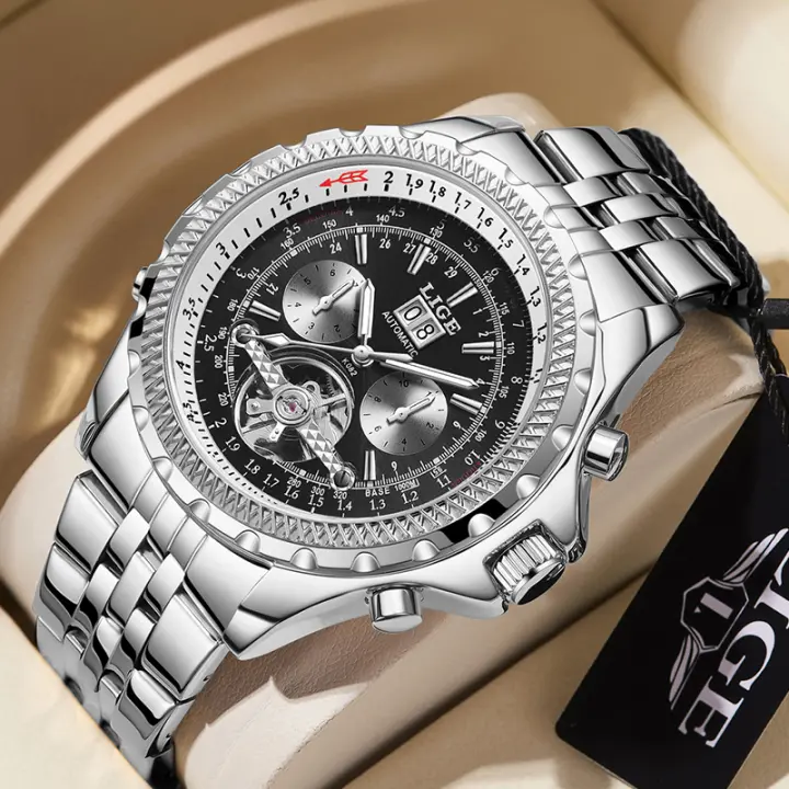 Reloj De Pulsera Mecánico LIGE Para Hombre Lujo Automático Tourbillon Multifuncional Luminoso Resistente Al Agua Con Fecha - 1