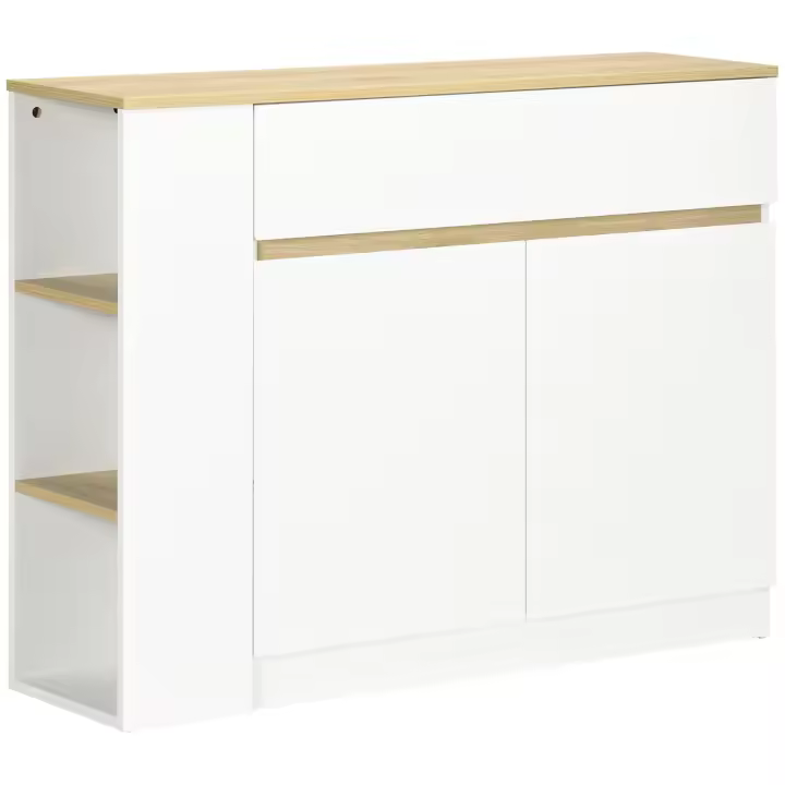 HOMCOM Aparador de Cocina Aparador Blanco con 2 Puertas Cajón y 3 Estantes Abiertos Armario de Almacenamiento para Salón Comedor 110x29,5x82 cm - 1