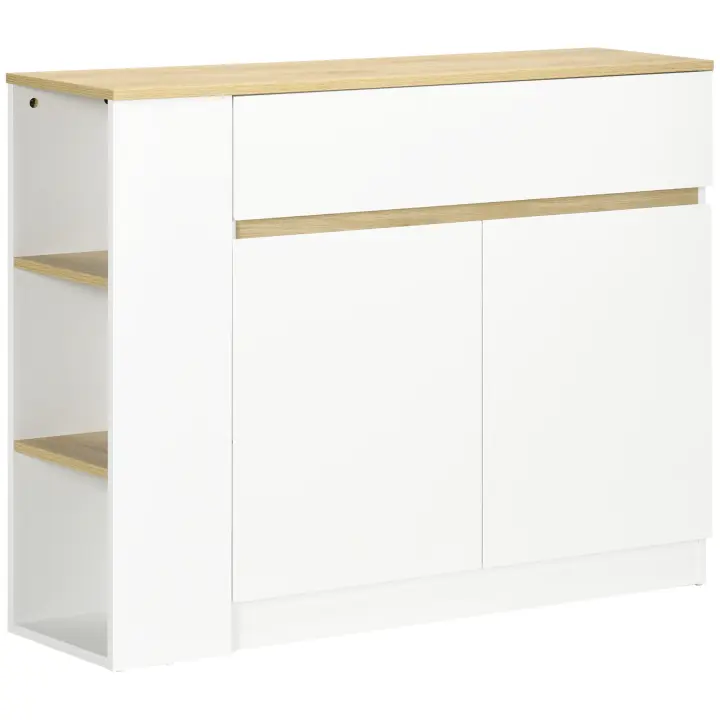 HOMCOM Aparador de Cocina Aparador Blanco con 2 Puertas Cajón y 3 Estantes Abiertos Armario de Almacenamiento para Salón Comedor 110x29,5x82 cm - 1