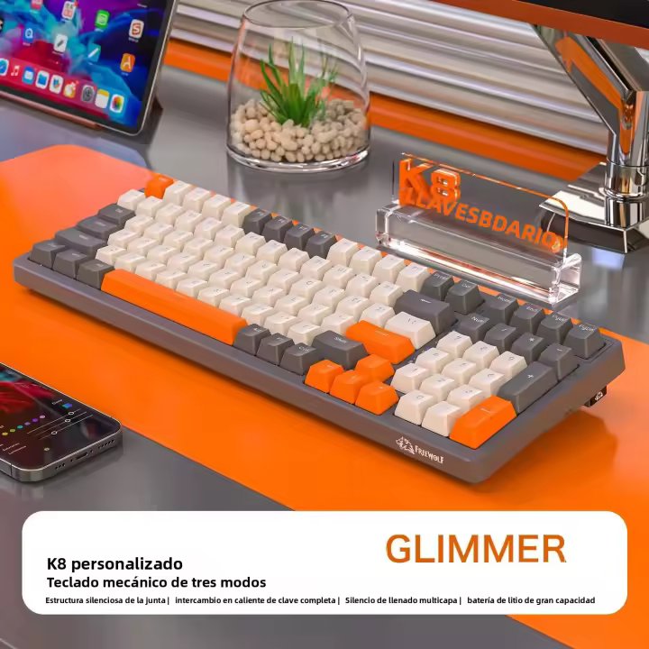 Teclado Mecánico Inalámbrico K8 Para Gaming Con Retroiluminación Hot Swappable Bluetooth 2.4G Y Cable Lineal Rojo Para PS4 PC Win Mac - 1