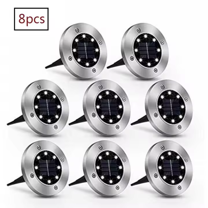 8 Piezas Lámparas Solares para Luces de Jardín al Aire Libre IP65, fuego empotable LED impermeable, de suelo para Jardín Luz, exterior (8 piezas) - 1