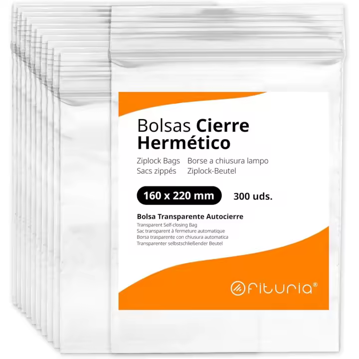 Bolsas con Cierre Hermético de Plástico Transparentes Ideales para Congelar Alimentos, Guarda Documentos, Bolsas Reutilizables y de Conservación - Ofituria (300 Bolsas, 160 x 220 mm) - 1