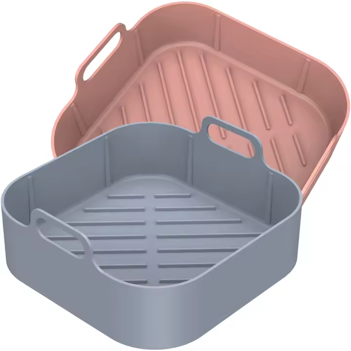 2Pcs Aspirina De Silicona Para Air Fryer Con Manija Recipiente Reutilizable Resistente Al Calor Tamaño 8 Pulgadas Placa De Hornear Cuadrada - 1