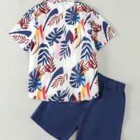 Conjunto De Verano Para Niños 2 Piezas Camisa Corta Con Estampado De Hoja De Palma Y Shorts Estilo Casuál Moda Joven - details 1