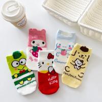 Calcetines Sanrio Hello Kitty Para Mujer 5 Pares Diseño De Dibujos Animados Harajuku Kawaii De Algodón Rosa Calcetines Cortos Casual - details 3