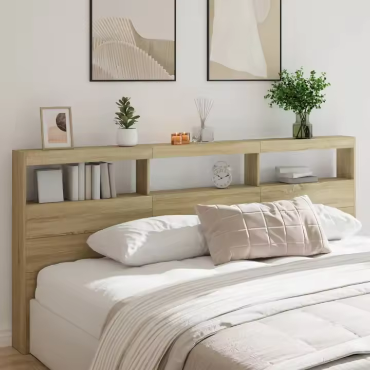 vidaXL Cabecero de cama con LED roble Sonoma 220x17x102 cm - 1