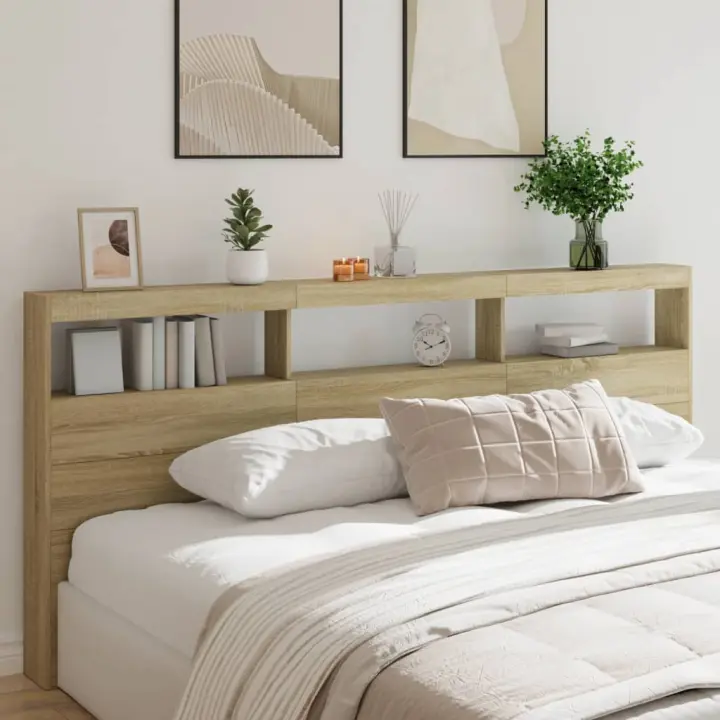 vidaXL Cabecero de cama con LED roble Sonoma 220x17x102 cm - 1