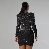 Vestido Bodycon Elegante Para Fiesta Cumpleaños Con Rhinestones Y Diamantes Mujer V-Neck Manga Larga Club Noche Navidad Polyester Spandex - details 11