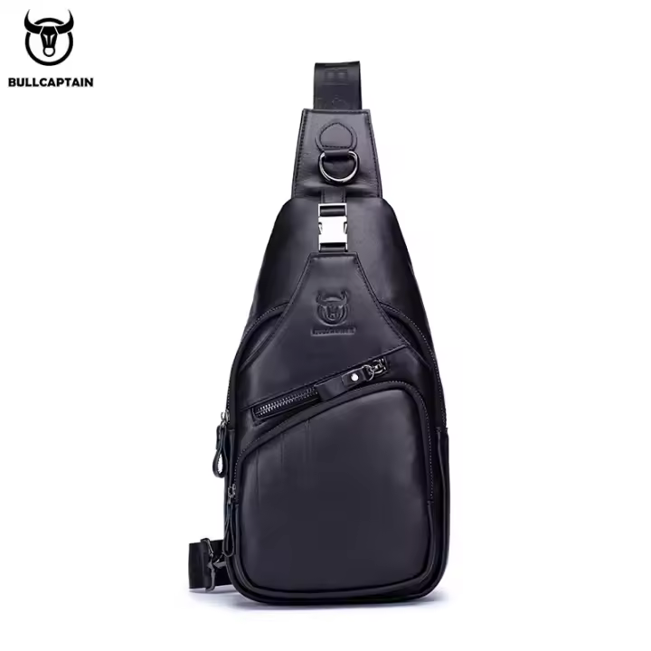 Bolsa De Pecho BULLCAPTAIN De Cuero Genuino Para Hombres Estilo Moda Casual Gran Capacidad Bolsa De Negocios Con Cierre De Cremallera Y Hebilla - 1